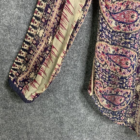 Lucky Brand Semi Sheer Top Pull Over Dark Paisley Striped Scarf Print Hi Low - Picture 10 of 10